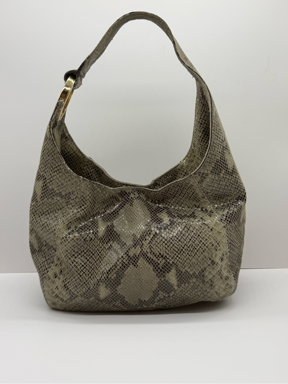 Women's Taupe Snake-Print Hobo Bag
